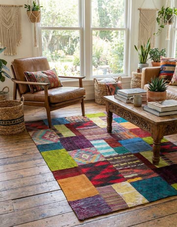 4' x 5' 10 Hand Woven Kilim Patchwork Wool Rug