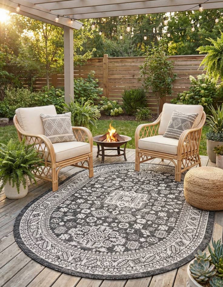 Detail image of 5' 3 x 8'  Washable Aztec Indoor / Outdoor Oval Rug