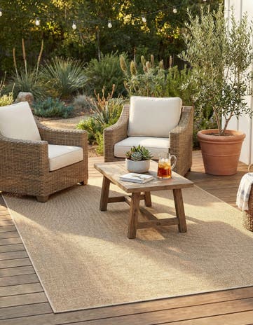 Beige Easy-Clean Solid Indoor / Outdoor Rug