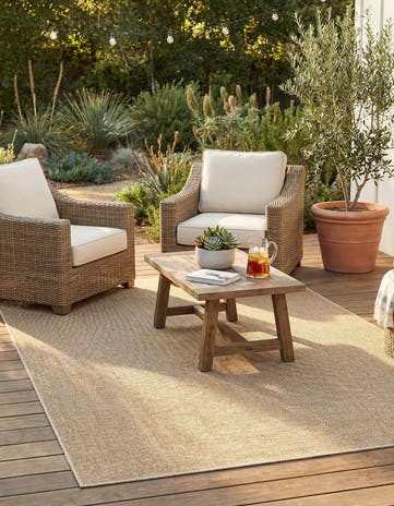 Beige Easy-Clean Solid Indoor / Outdoor Rug