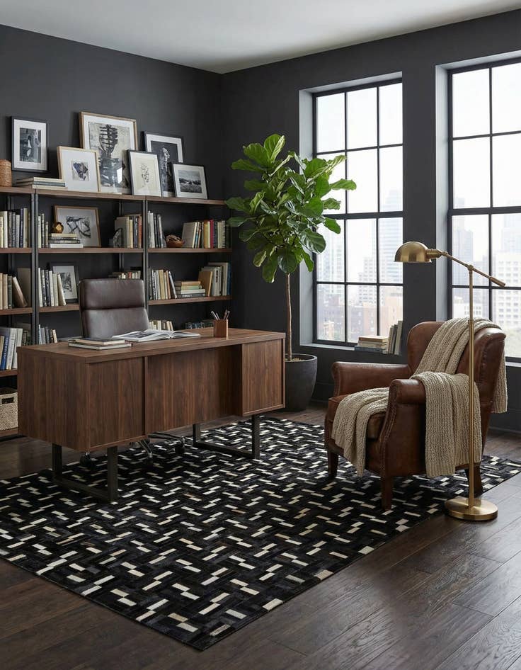 Detail image of 5' 1 x 8' 1 Cowhide Leather Rug