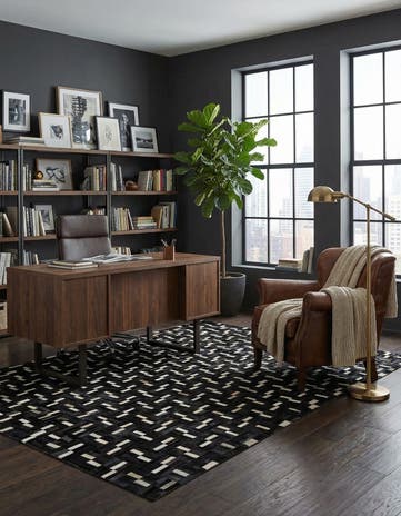 5' 1 x 8' 1 Cowhide Leather Rug