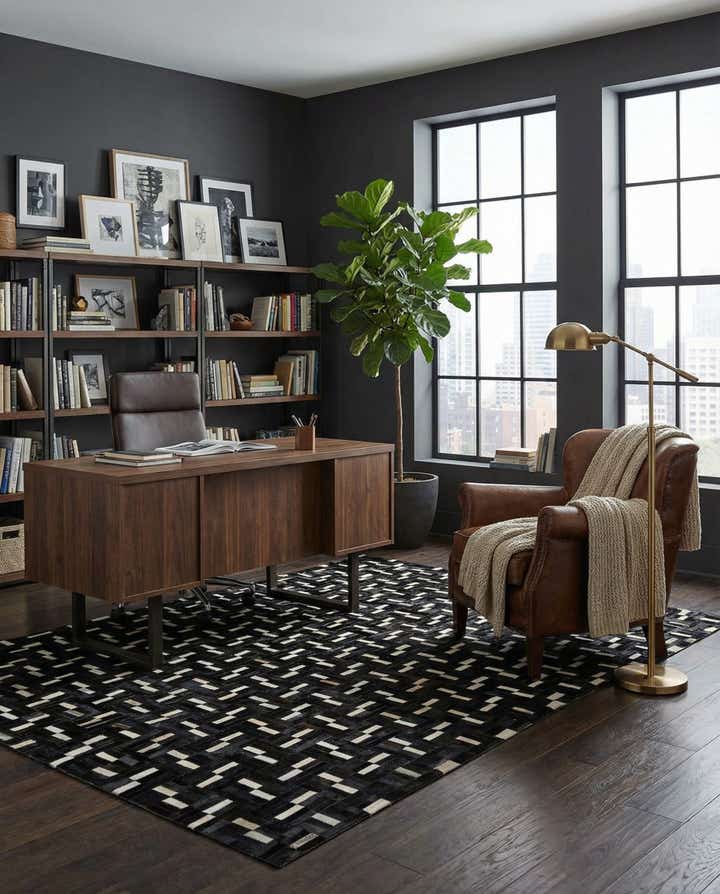 5' 1 x 8' 1 Cowhide Leather Rug