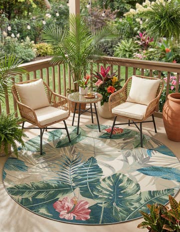 5' x 5' Easy-Clean Botanical Indoor / Outdoor Round Rug