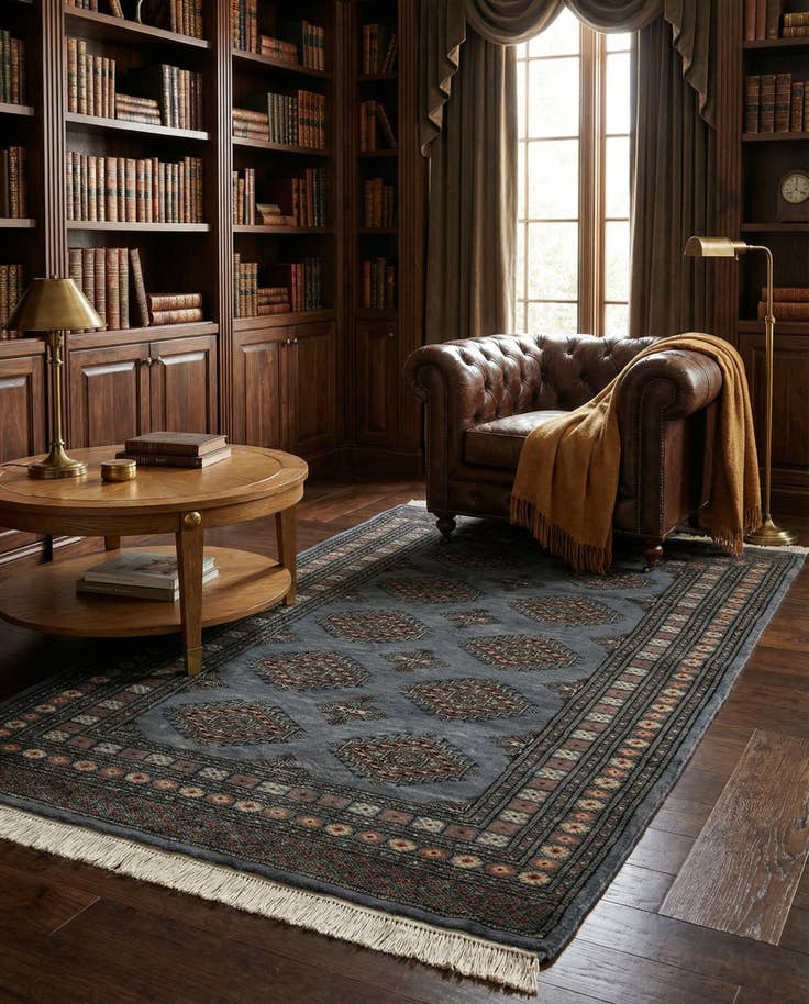 Detail image of 4' 3 x 6' 8 Hand Knotted Torkaman Persian Wool Rug