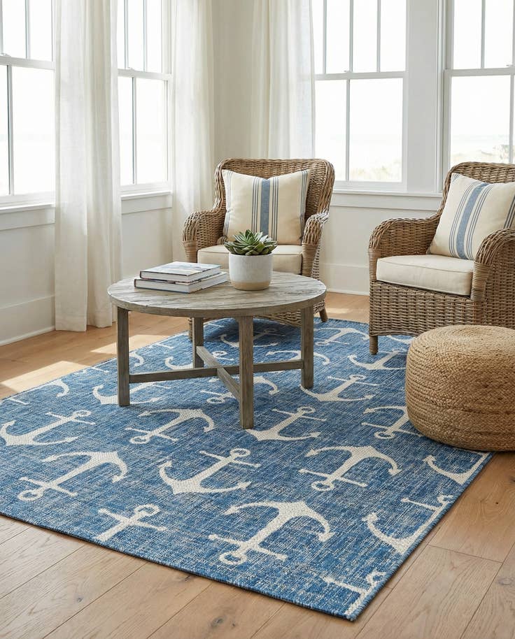 Detail image of 5' 3 x 8' Easy-Clean Coastal Indoor / Outdoor Rug