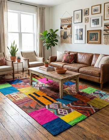 5' 6 x 7' 11 Hand Woven Kilim Patchwork Wool Rug