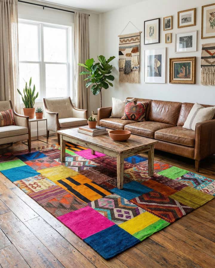 5' 6 x 7' 11 Hand Woven Kilim Patchwork Wool Rug