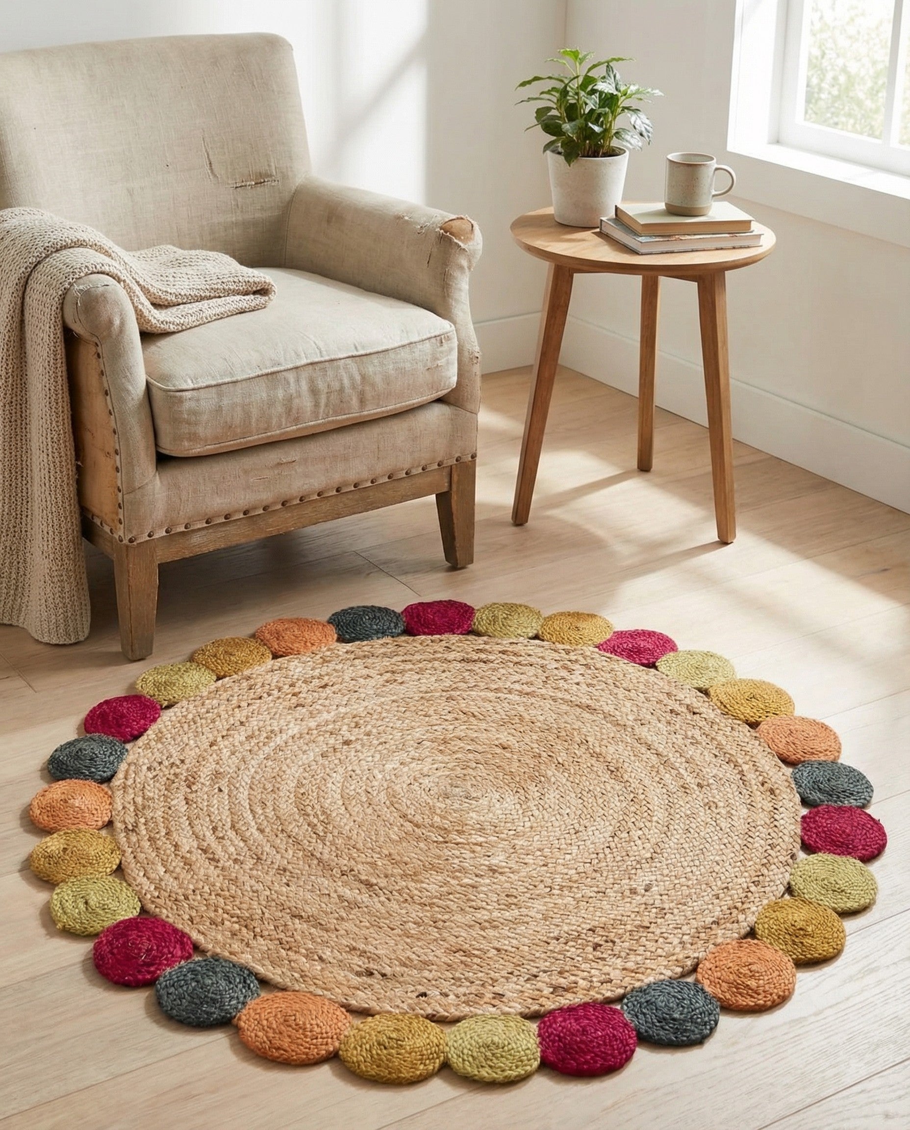 3' 3 x 3' 3  Hand Braided Jute Round Rug