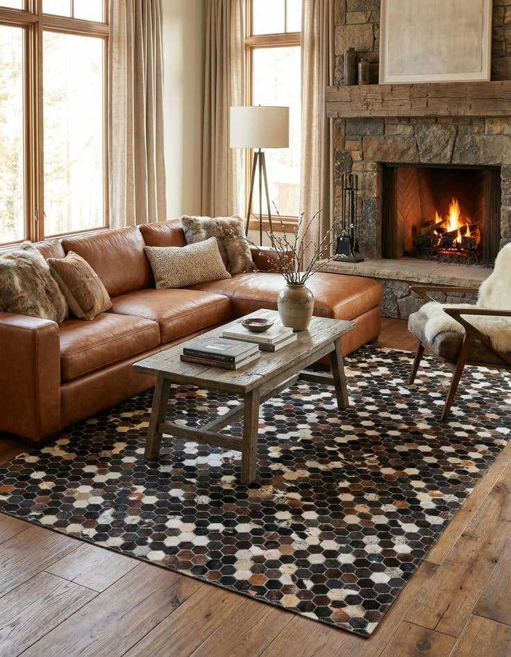 Detail image of 5' x 7' 9 Cowhide Leather Rug