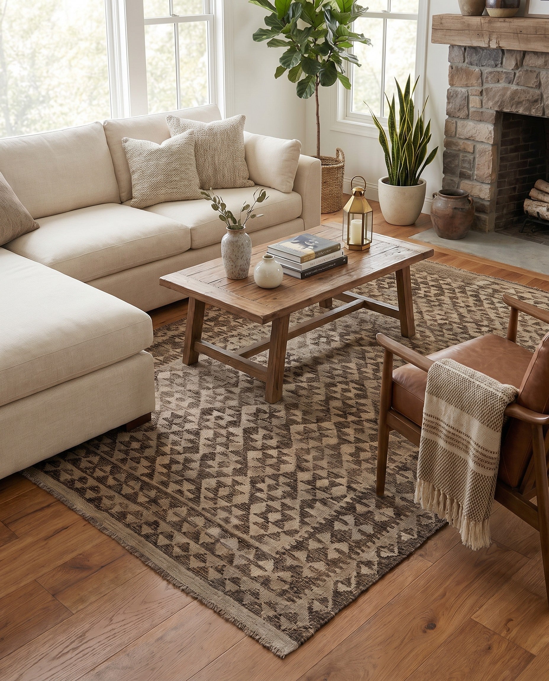 4' 2 x 6' 5 Hand Woven Kilim Maymana Wool Rug
