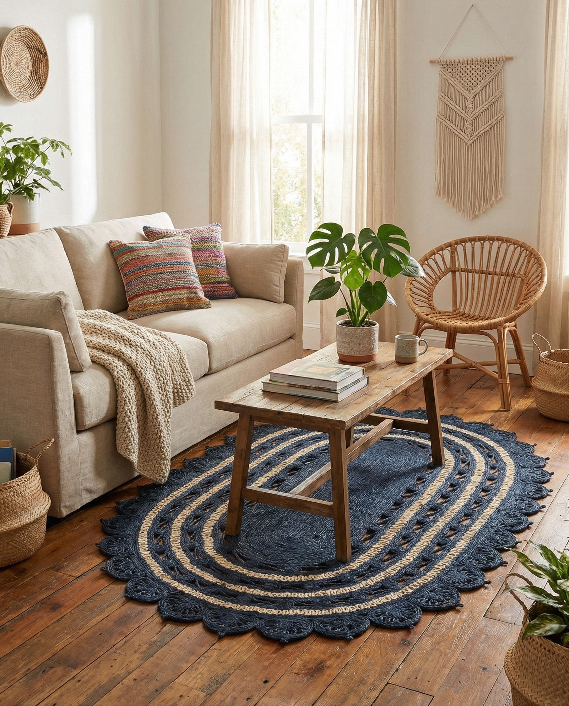  5' 1 x 8'  Hand Braided Jute Oval Rug