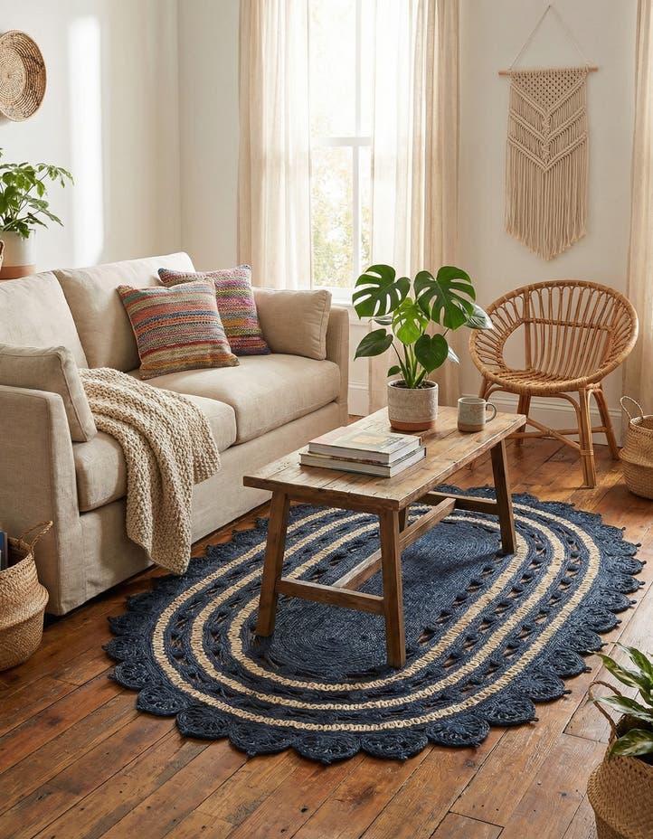 5' 1 x 8' Handmade Braided Jute Oval Rug