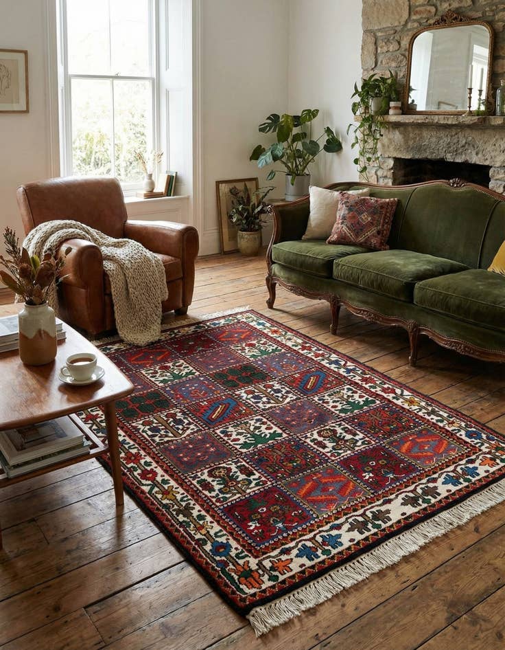 Detail image of  4' 6 x 6' 7  Hand Knotted Bakhtiar Wool Rug