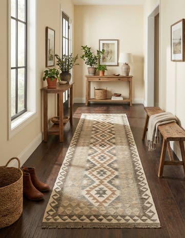 2' 9 x 9' 7 Hand Woven Kilim Maymana Wool Runner Rug
