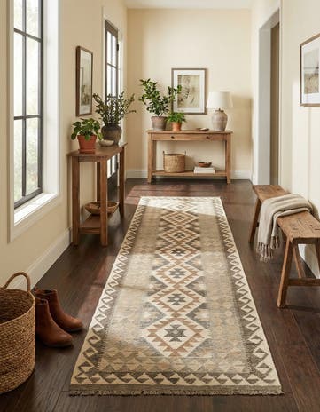 2' 9 x 9' 7 Hand Woven Kilim Maymana Wool Runner Rug