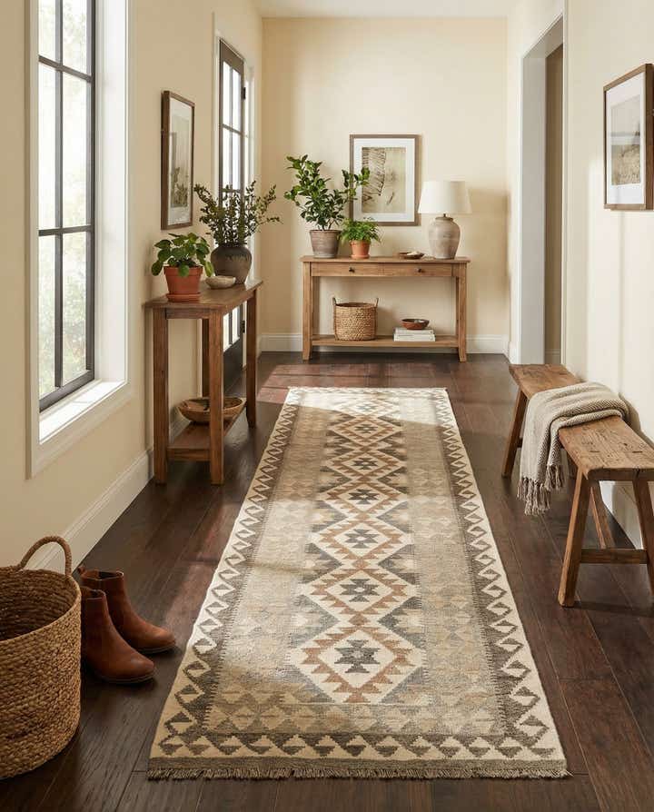 2' 9 x 9' 7 Hand Woven Kilim Maymana Wool Runner Rug