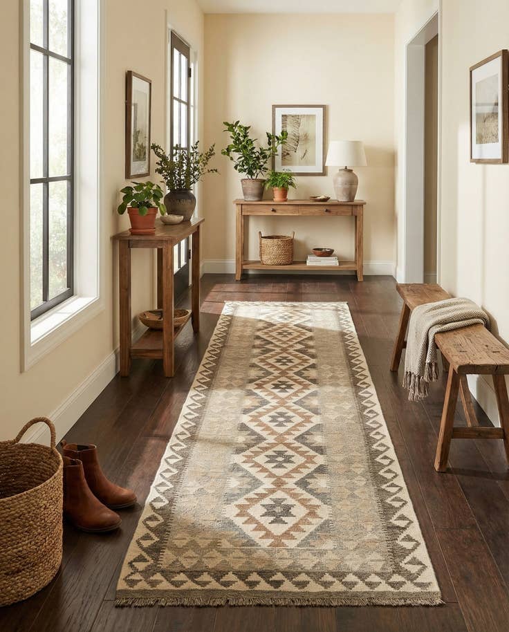 Detail image of 2' 9 x 9' 7 Hand Woven Kilim Maymana Wool Runner Rug