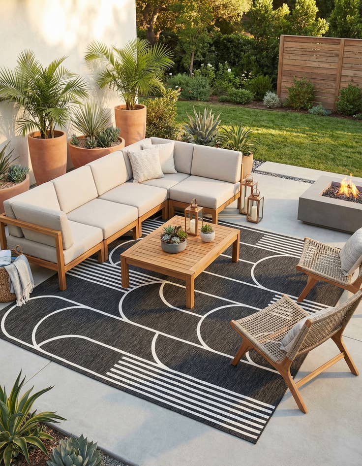 Detail image of 12' x 12'  Washable Modern Indoor / Outdoor Square Rug