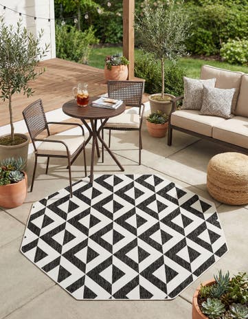 Charcoal Gray Easy-Clean Jill Zarin Napa Indoor / Outdoor Octagon Rug