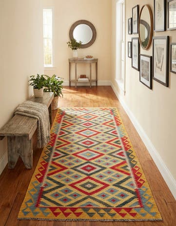 3' 5 x 6' 9 Hand Woven Kilim Maymana Wool Runner Rug