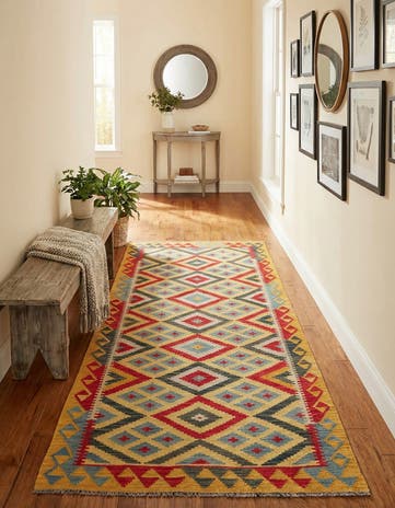 3' 5 x 6' 9 Hand Woven Kilim Maymana Wool Runner Rug