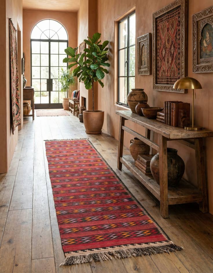 Detail image of 4' x 15'  Hand Woven Kilim Fars Wool Runner Rug