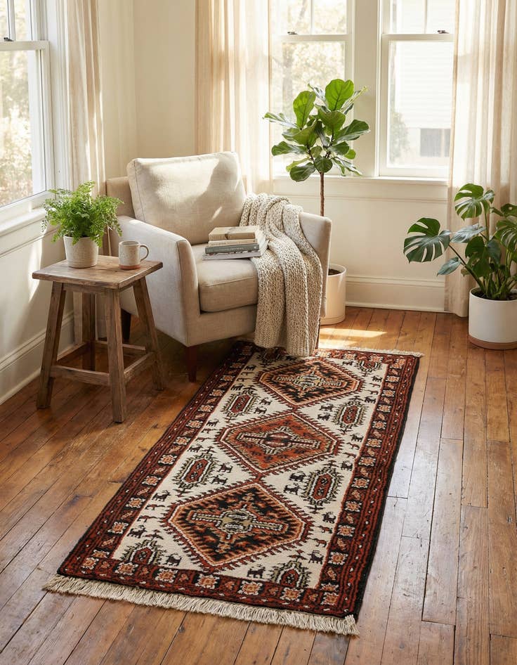 Detail image of  2' 4 x 4' 7  Hand Knotted Heriz Wool Runner Rug