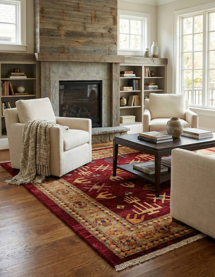 Detail image of  6' 2 x 6' 3  Hand Knotted Ziegler Wool Square Rug