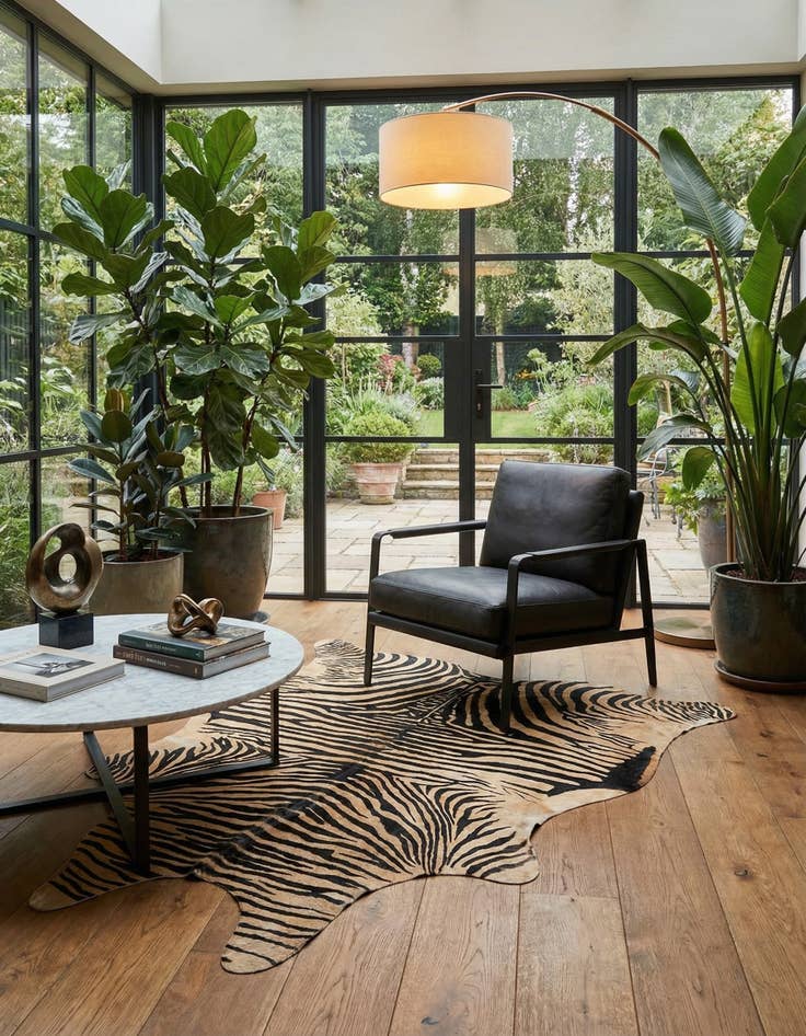 Detail image of  6' 6 x 7' Cowhide Leather Freeform Rug