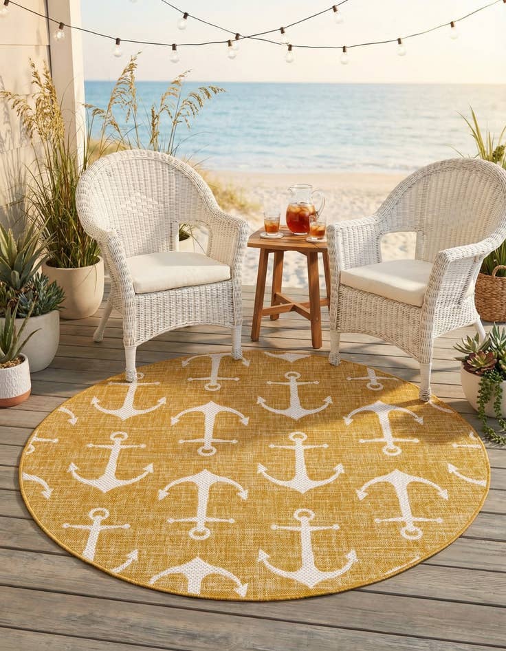 Detail image of 5' 3 x 5' 3  Washable Coastal Indoor / Outdoor Round Rug