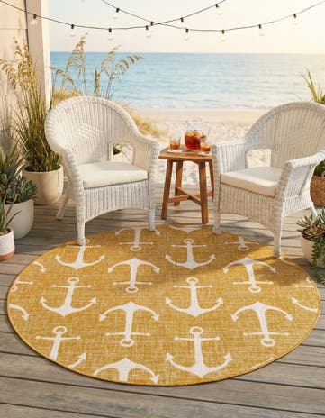 5' 3 x 5' 3 Easy-Clean Coastal Indoor / Outdoor Round Rug