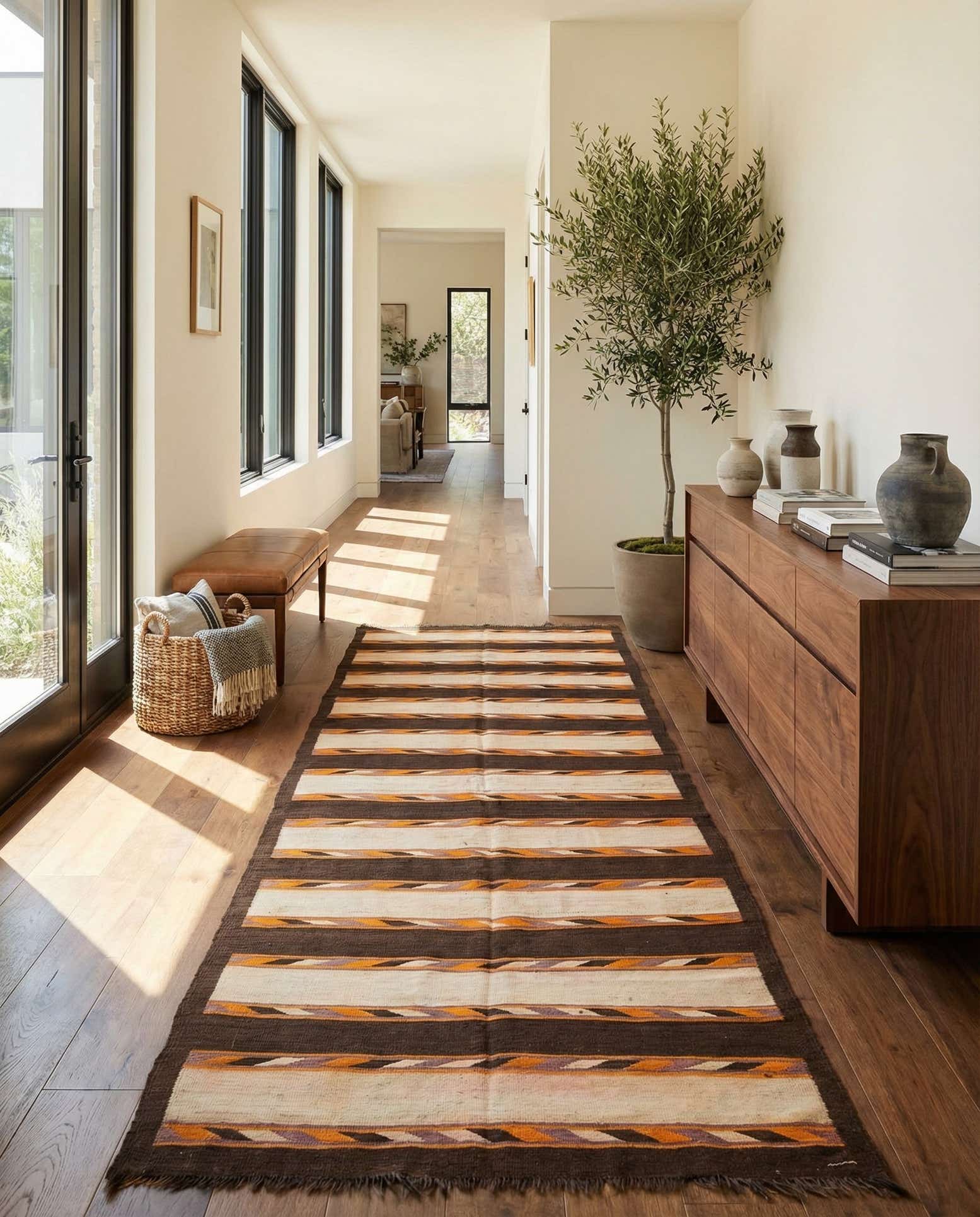 4' 7 x 13' 1 Hand Woven Kilim Modern Wool Runner Rug