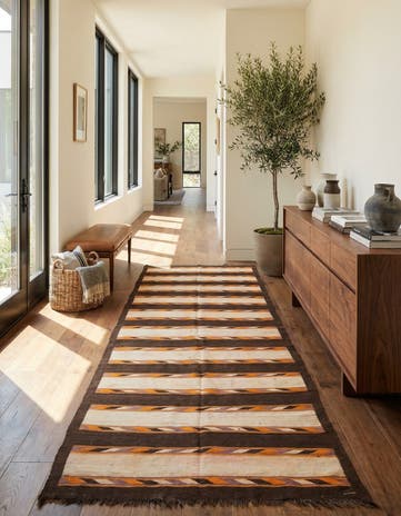 4' 7 x 13' 1 Hand Woven Kilim Modern Wool Runner Rug