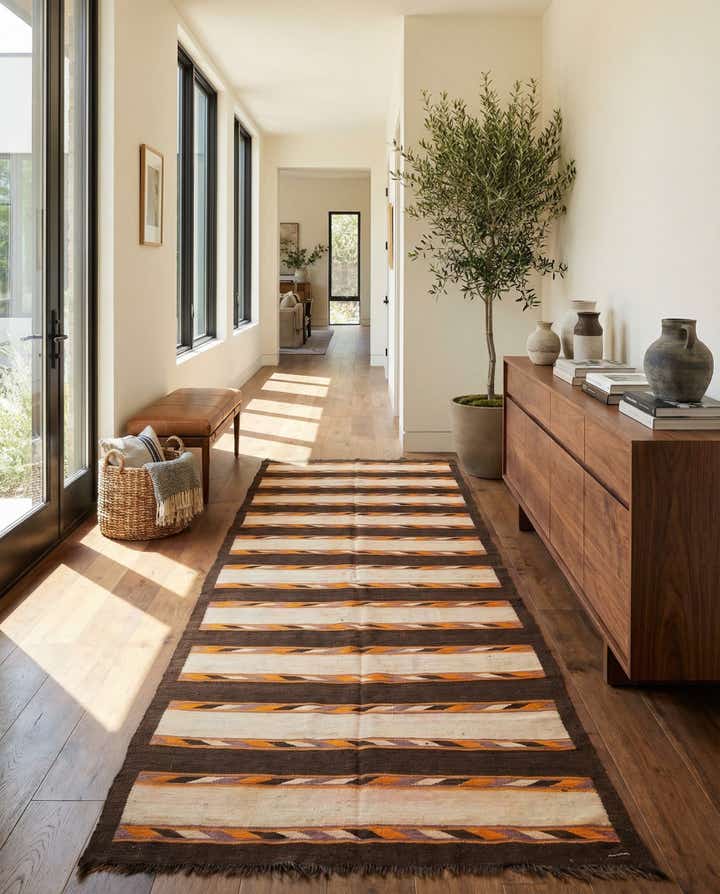 4' 7 x 13' 1 Hand Woven Kilim Modern Wool Runner Rug