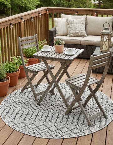 Gray Easy-Clean Lattice Indoor / Outdoor Round Rug