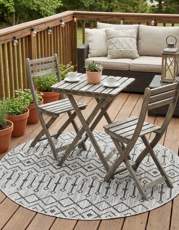 Gray Easy-Clean Lattice Indoor / Outdoor Round Rug