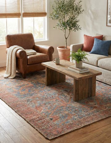Antique Blue Chenille Jute Square Rug