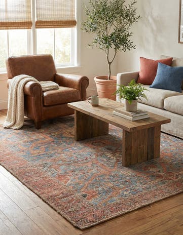 Antique Blue Chenille Jute Square Rug