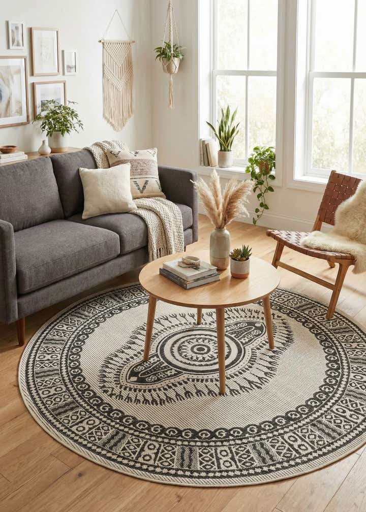 6' x 6' Easy-Clean Traditional Indoor / Outdoor Round Rug
