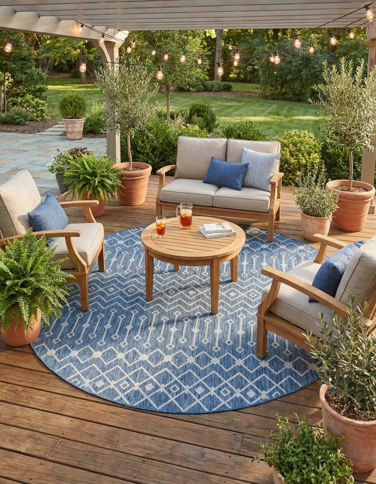 Detail image of 10' x 10' Easy-Clean Trellis Indoor / Outdoor Round Rug