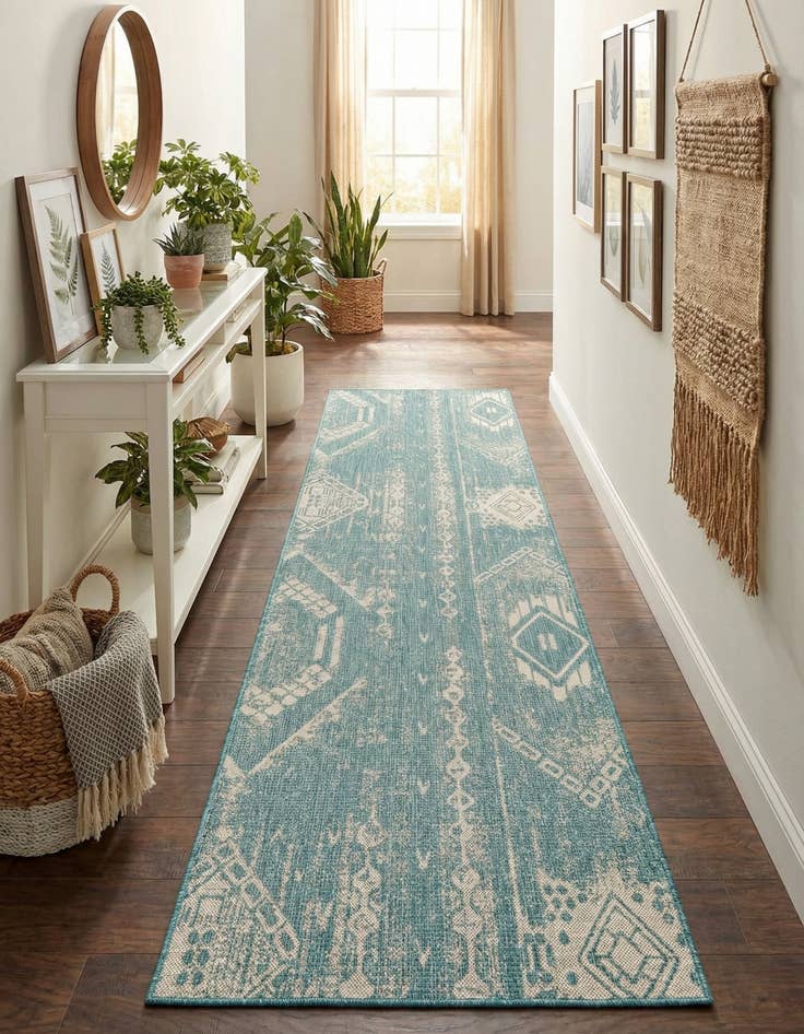 Detail image of 2' 7 x 12'  Washable Bohemian Indoor / Outdoor Runner Rug