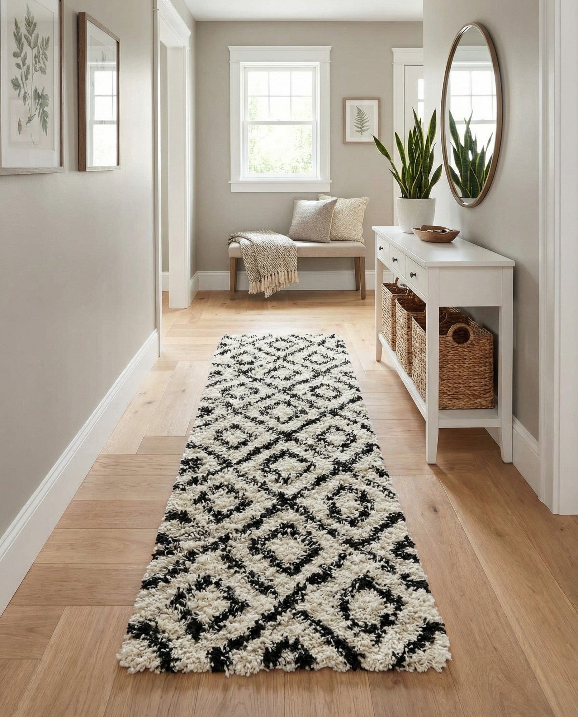  2' x 6' Lattice Shag Runner Rug