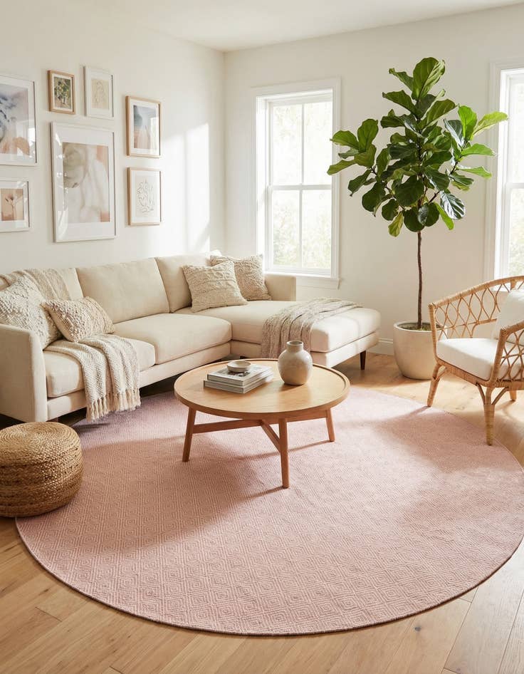 Detail image of  10' x 10'  Hand Woven Geo Trellis Flatweave Round Rug