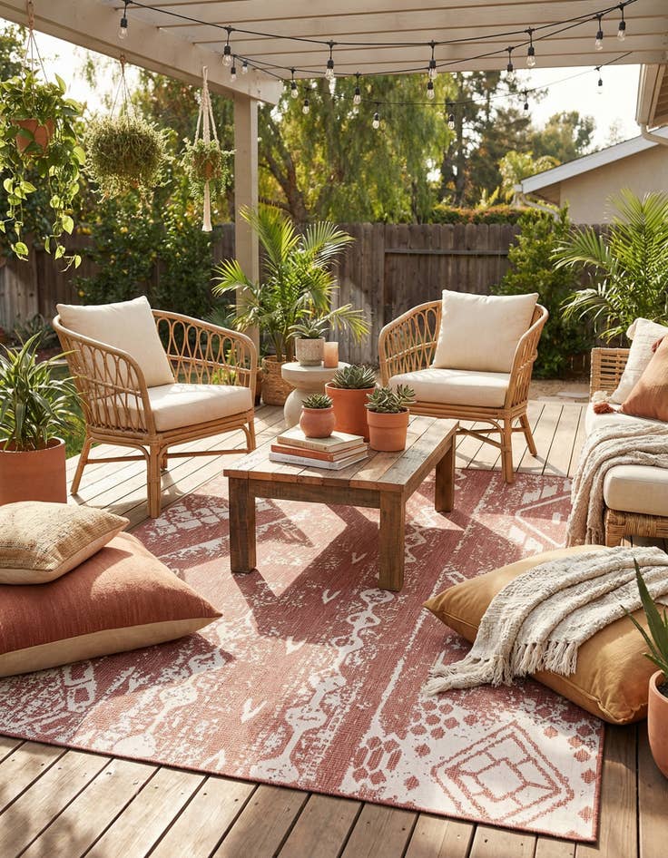 Detail image of  7' x 10'  Washable Bohemian Indoor / Outdoor Rug