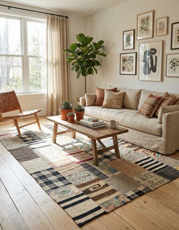 6' 7 x 9' 7 Hand Woven Kilim Patchwork Wool Rug