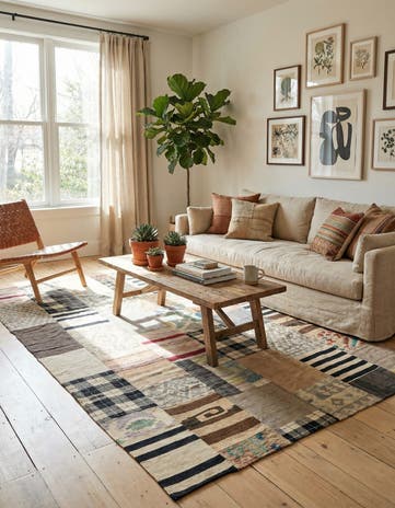 6' 7 x 9' 7 Hand Woven Kilim Patchwork Wool Rug