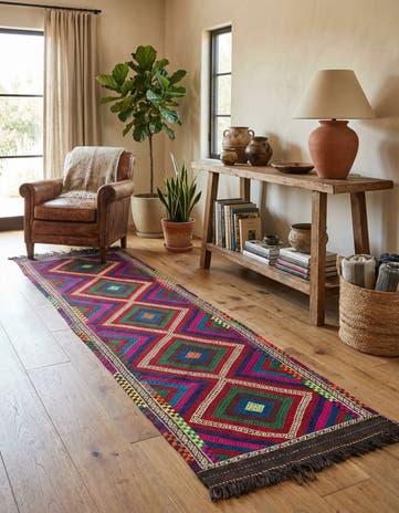 2' 2 x 8' 4 Hand Knotted Kilim Fars Persian Wool Runner Rug