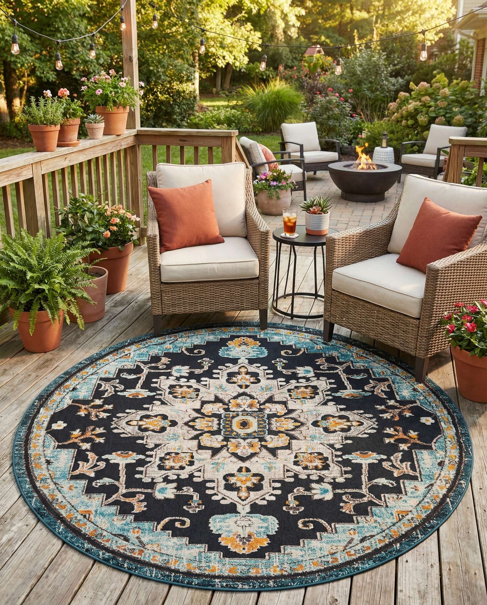 7' 10 x 7' 10 Easy-Clean Casablanca Indoor / Outdoor Round Rug