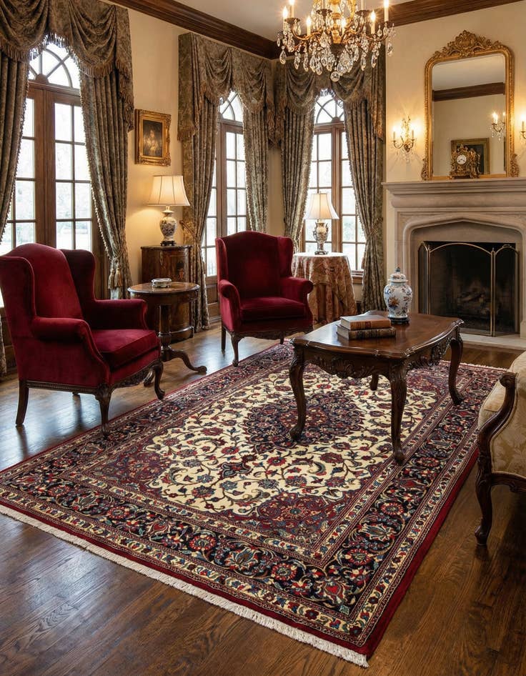 Detail image of  4' 8 x 6' 11  Hand Knotted Qom Persian Rug